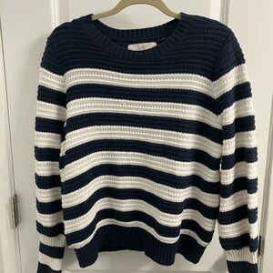 LOFT Striped Navy and White Crew Neck Sweater